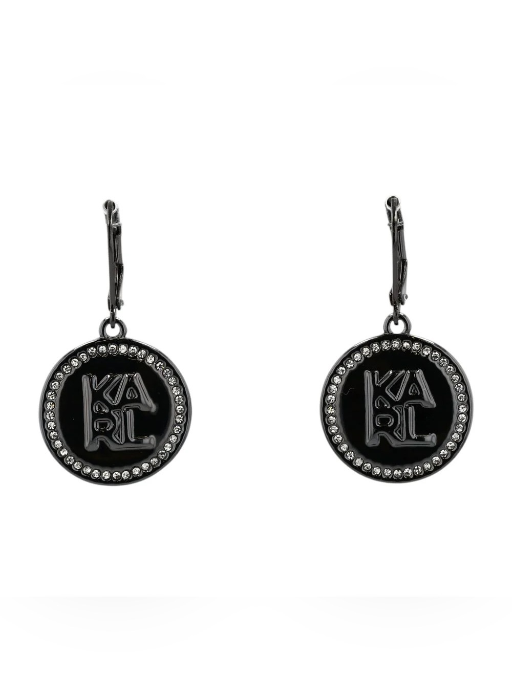 Karl Lagerfeld Black Crystal-Trim Logo Drop Earrings